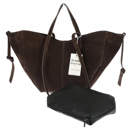 Włoska torebka damska VERA PELLE skórzana zamszowa shopper MB09 Czekoladowa