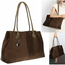 Torebka damska teczka listonoszka pojemna torba eko zamsz OSY66858 Zielona