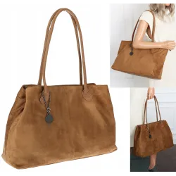 Torebka damska teczka listonoszka pojemna torba eko zamsz OSY66858 Brązowa