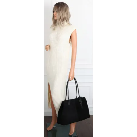 Torebka damska teczka listonoszka pojemna torba eko zamsz OSY66858 Czarna