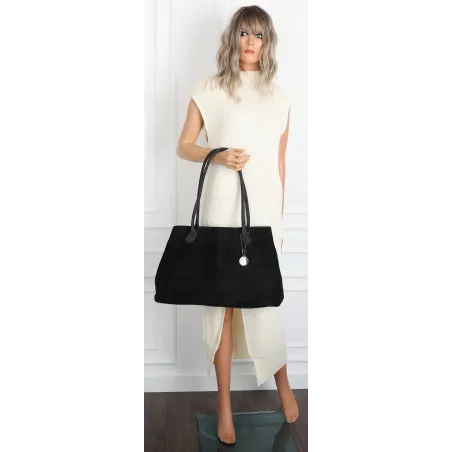 Torebka damska teczka listonoszka pojemna torba eko zamsz OSY66858 Czarna