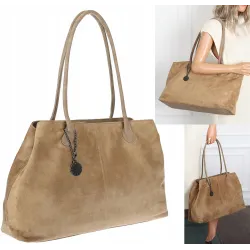 Torebka damska teczka listonoszka pojemna torba eko zamsz OSY66858 Brązowa