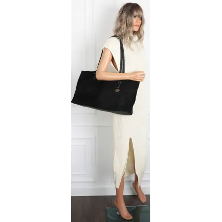 Torebka damska teczka listonoszka pojemna torba eko zamsz OSY66858 Czarna