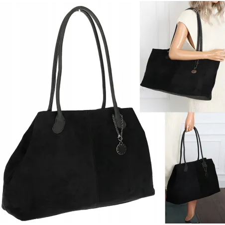 Torebka damska teczka listonoszka pojemna torba eko zamsz OSY66858 Czarna