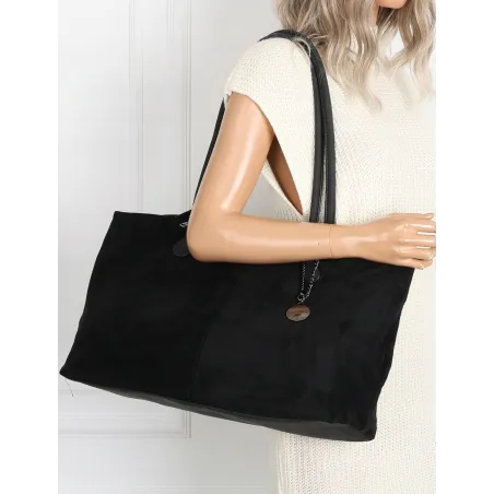 Torebka damska teczka listonoszka pojemna torba eko zamsz OSY66858 Czarna