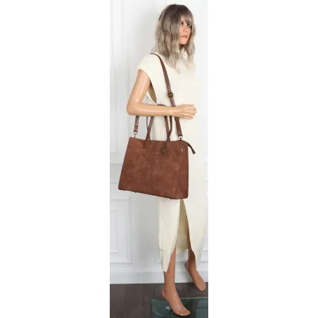 Torebka Damska Shopperka Pojemna A4 duża modna torba teczka 3639 Brązowa