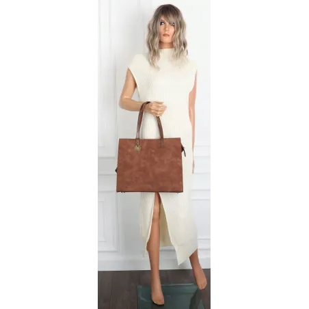 Torebka Damska Shopperka Pojemna A4 duża modna torba teczka 3639 Brązowa