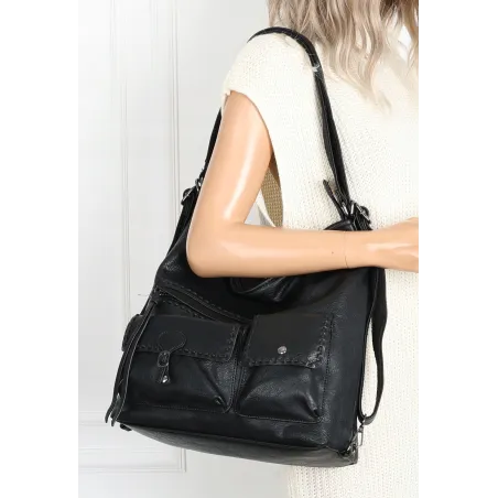 Torebka Damska Shopperka duża Listonoszka plecak 2w1 worek SP93431 CZARNA