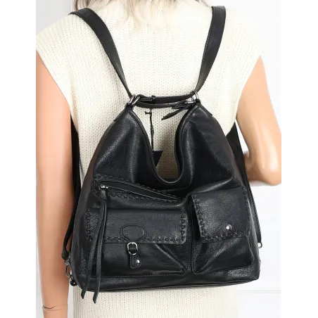 Torebka Damska Shopperka duża Listonoszka plecak 2w1 worek SP93431 CZARNA