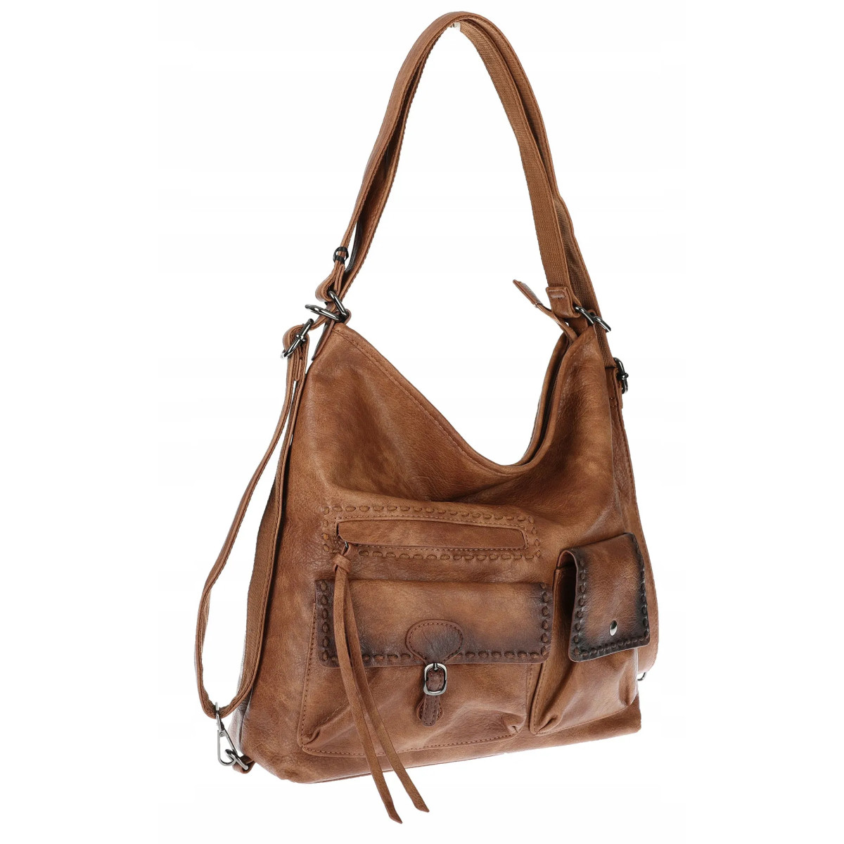 Torebka Damska Shopperka Listonoszka duża plecak 2w1 worek SP93431 Brązowa