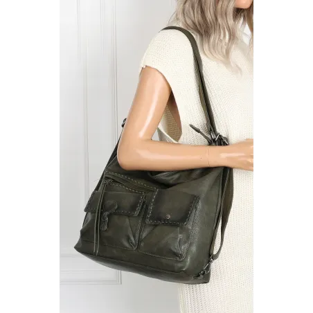 Torebka Damska Shopperka Listonoszka duża plecak 2w1 worek SP93431 Zielona