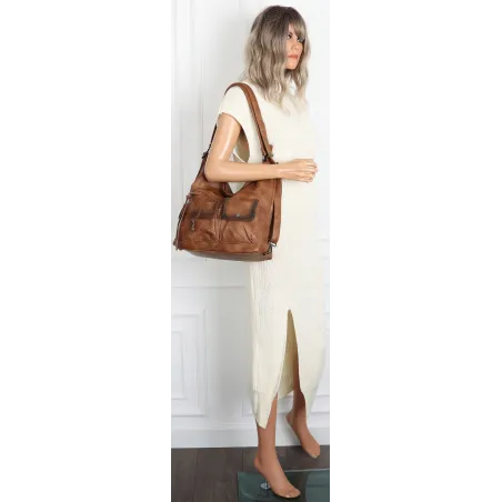 Torebka Damska Shopperka Listonoszka duża plecak 2w1 worek SP93431 Brązowa