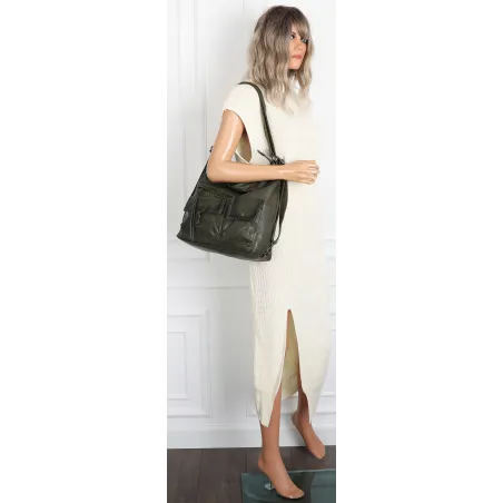 Torebka Damska Shopperka Listonoszka duża plecak 2w1 worek SP93431 Zielona