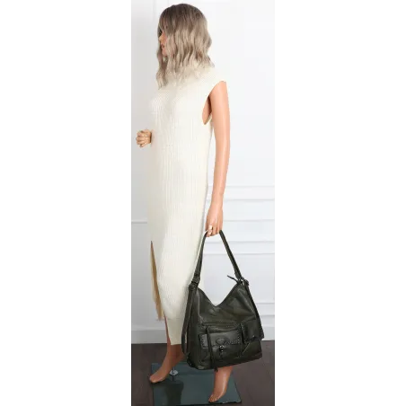 Torebka Damska Shopperka Listonoszka duża plecak 2w1 worek SP93431 Zielona