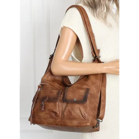Torebka Damska Shopperka Listonoszka duża plecak 2w1 worek SP93431 Brązowa