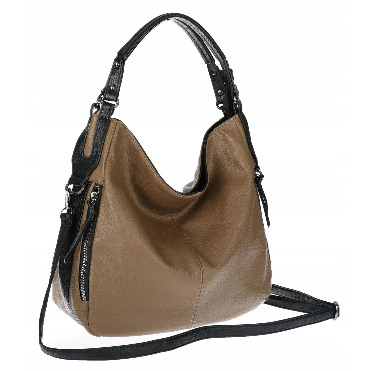 HERNAN Włoska marka Torebka Damska Worek Listonoszka Torba HB038 Brązowa