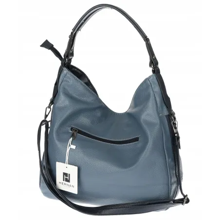 HERNAN Włoska marka Torebka Damska Worek Listonoszka Modna HB038 Niebieska