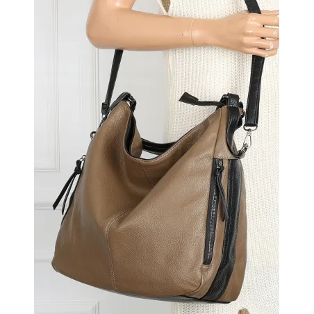 HERNAN Włoska marka Torebka Damska Worek Listonoszka Torba HB038 Brązowa