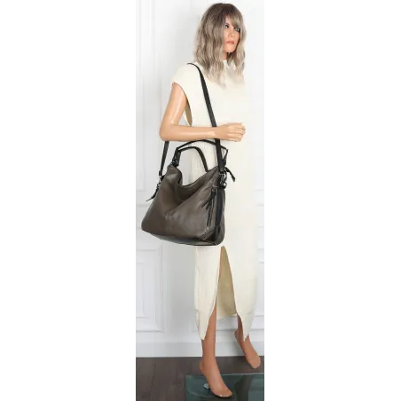 HERNAN Włoska marka Torebka Damska Worek Listonoszka Miejska HB038 Szara