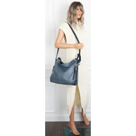 HERNAN Włoska marka Torebka Damska Worek Listonoszka Modna HB038 Niebieska