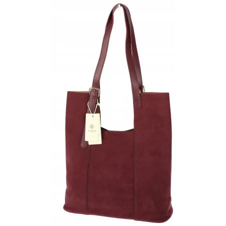 Torebka Damska Shopper duża HERISSON Torba na Ramię eko zamsz 60650 Bordowa