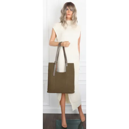 Torebka Damska Shopper duża HERISSON Torba na Ramię eko zamsz 60650 Zielona