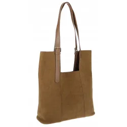 Torebka Damska Shopper duża HERISSON Torba na Ramię eko zamsz 60650 Brązowa