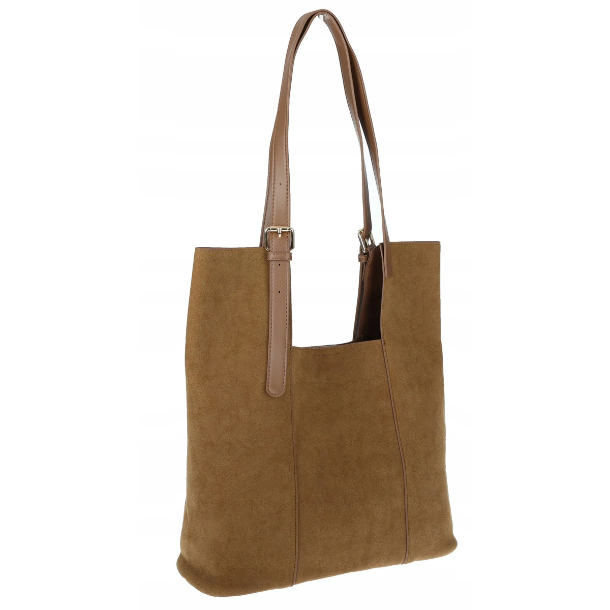 Torebka Damska Shopper duża HERISSON Torba na Ramię eko zamsz 60650 Brązowa