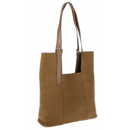 Torebka Damska Shopper duża HERISSON Torba na Ramię eko zamsz 60650 Brązowa