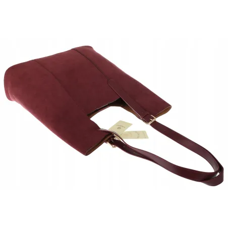 Torebka Damska Shopper duża HERISSON Torba na Ramię eko zamsz 60650 Bordowa