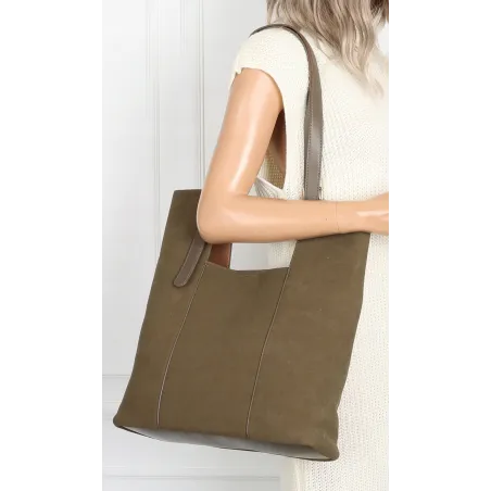 Torebka Damska Shopper duża HERISSON Torba na Ramię eko zamsz 60650 Zielona