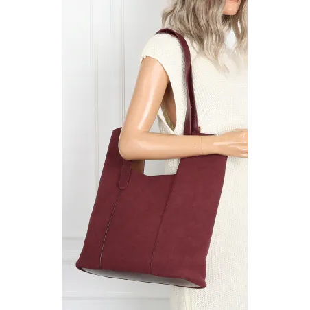 Torebka Damska Shopper duża HERISSON Torba na Ramię eko zamsz 60650 Bordowa