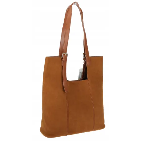 Torebka Damska Shopper duża HERISSON Torba na Ramię eko zamsz 60650 Brązowa