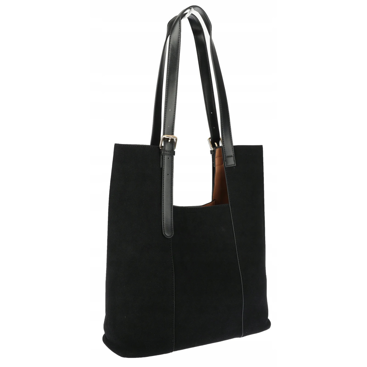 Torebka Damska Shopper duża HERISSON Torba na Ramię eko zamsz 60650 Czarna