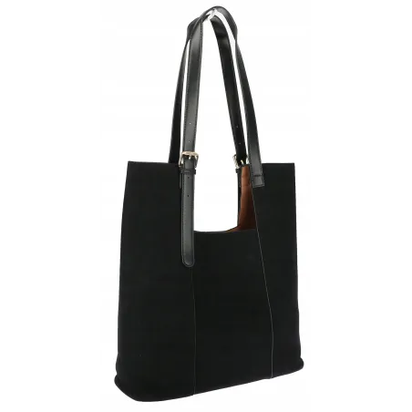 Torebka Damska Shopper duża HERISSON Torba na Ramię eko zamsz 60650 Czarna