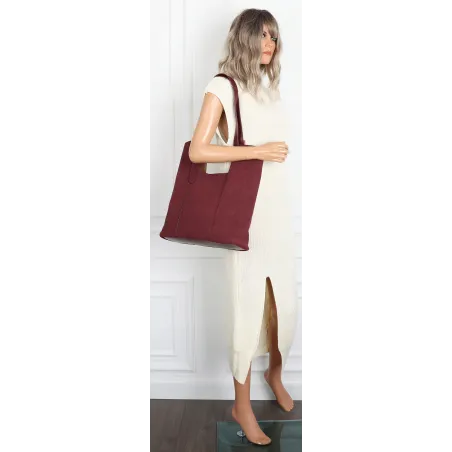 Torebka Damska Shopper duża HERISSON Torba na Ramię eko zamsz 60650 Bordowa