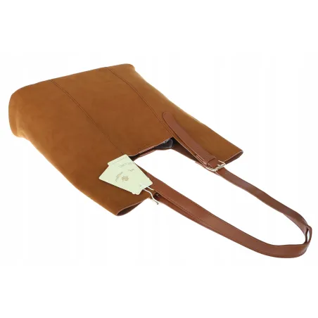 Torebka Damska Shopper duża HERISSON Torba na Ramię eko zamsz 60650 Brązowa