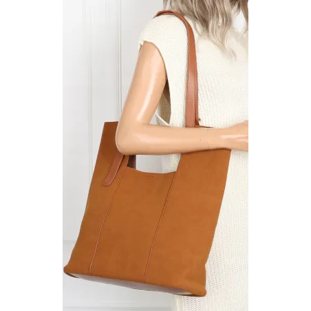 Torebka Damska Shopper duża HERISSON Torba na Ramię eko zamsz 60650 Brązowa