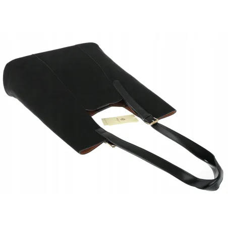 Torebka Damska Shopper duża HERISSON Torba na Ramię eko zamsz 60650 Czarna