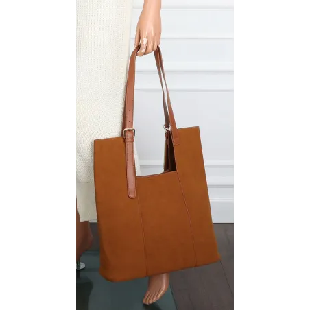 Torebka Damska Shopper duża HERISSON Torba na Ramię eko zamsz 60650 Brązowa