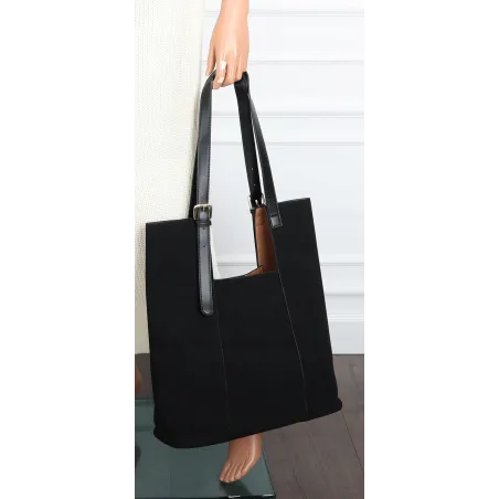 Torebka Damska Shopper duża HERISSON Torba na Ramię eko zamsz 60650 Czarna