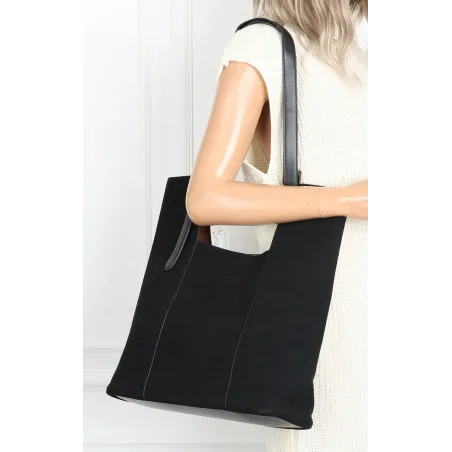 Torebka Damska Shopper duża HERISSON Torba na Ramię eko zamsz 60650 Czarna