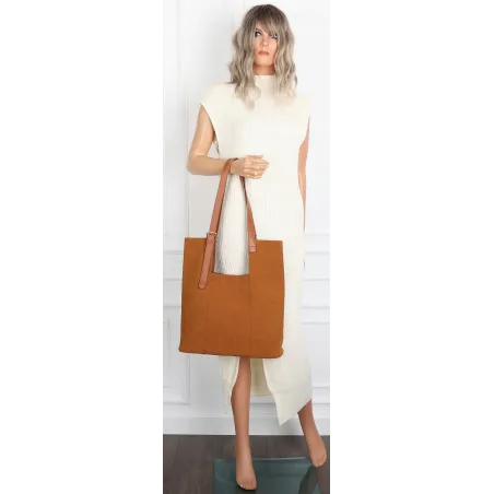 Torebka Damska Shopper duża HERISSON Torba na Ramię eko zamsz 60650 Brązowa