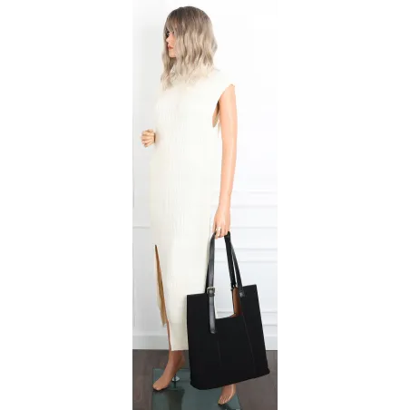 Torebka Damska Shopper duża HERISSON Torba na Ramię eko zamsz 60650 Czarna