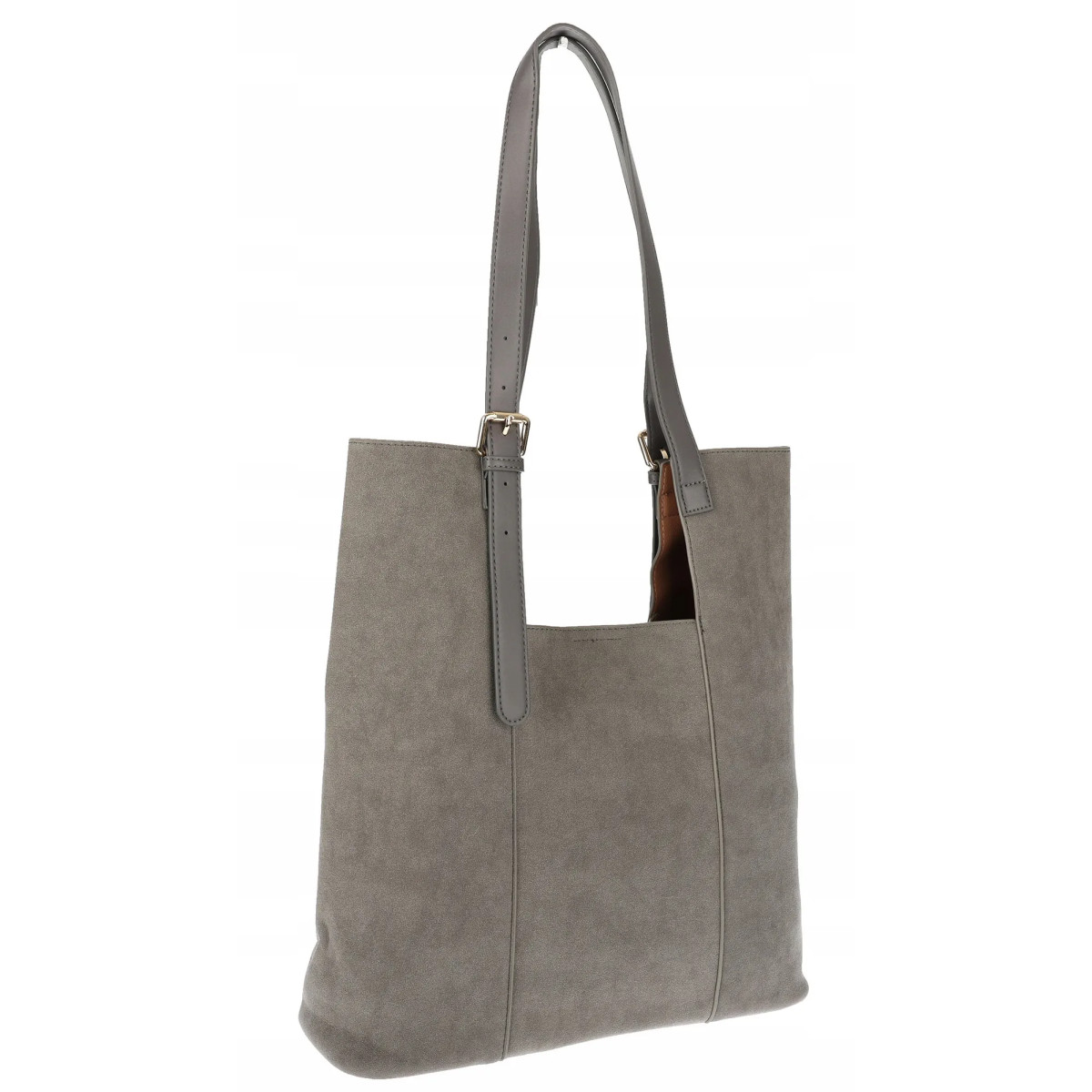 Torebka Damska Shopper duża HERISSON Torba na Ramię eko zamsz 60650 Szara