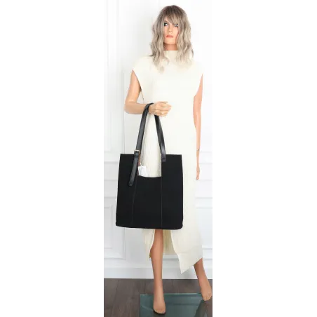 Torebka Damska Shopper duża HERISSON Torba na Ramię eko zamsz 60650 Czarna