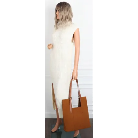 Torebka Damska Shopper duża HERISSON Torba na Ramię eko zamsz 60650 Brązowa