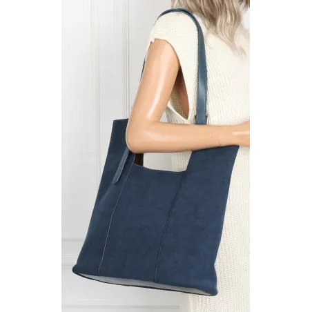 Torebka Damska Shopper duża HERISSON na Ramię eko zamsz 60650 Granatowa