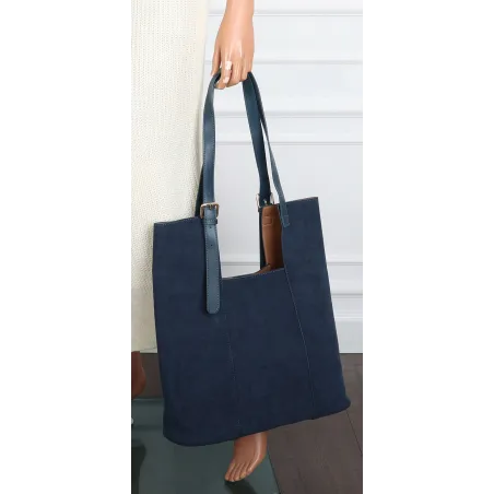 Torebka Damska Shopper duża HERISSON na Ramię eko zamsz 60650 Granatowa