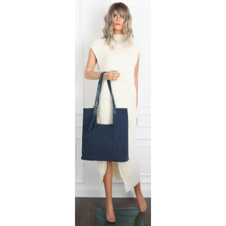 Torebka Damska Shopper duża HERISSON na Ramię eko zamsz 60650 Granatowa